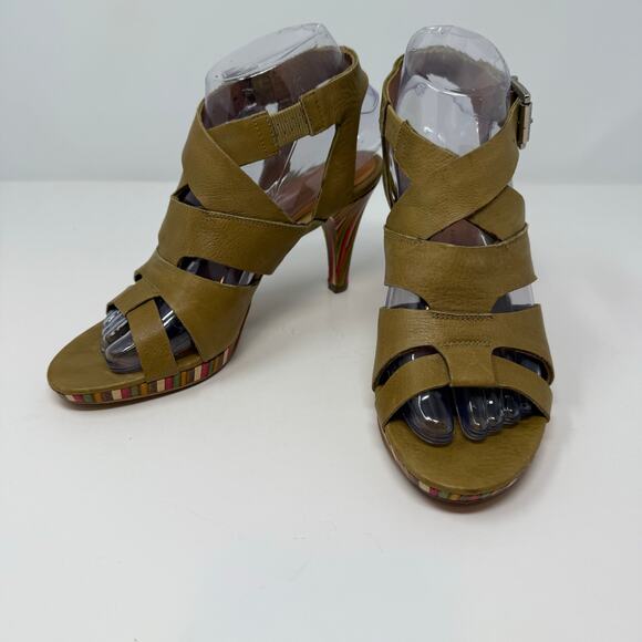 Anthropologie Schuler & Sons Ankle Strap Sandals Women's 37 (7) Camel Tan - Picture 3 of 12